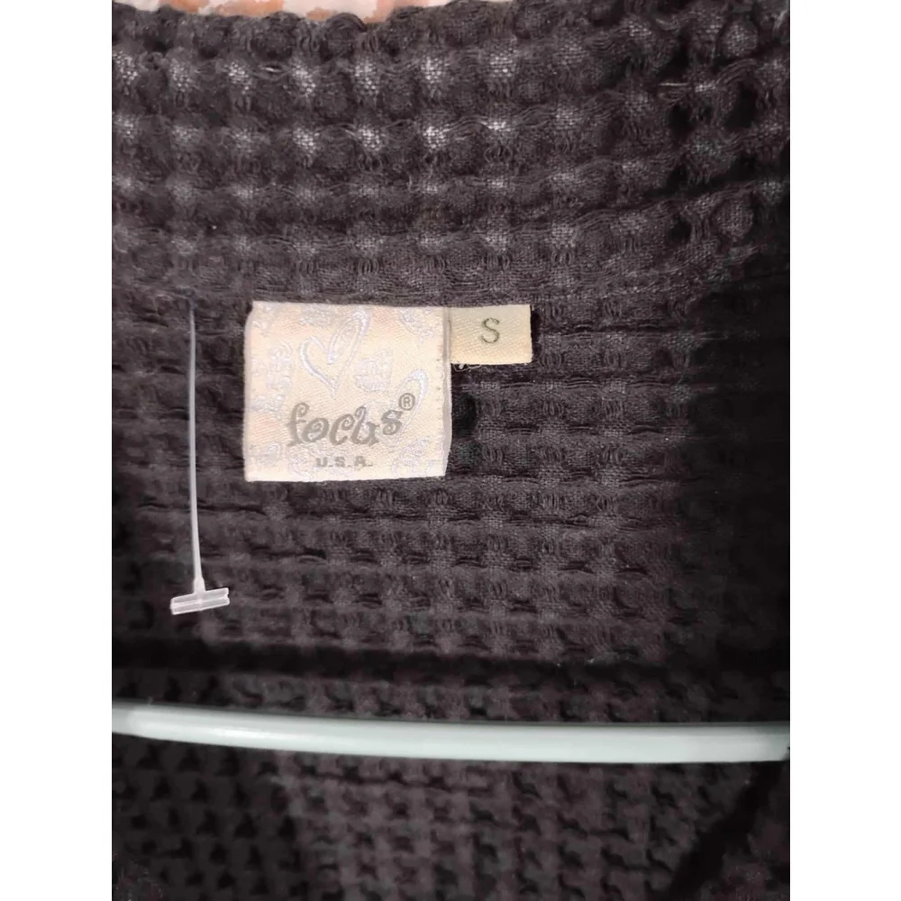 FOCUS Black Lagenlook Jacket Small Puffed Waffle Textured Weave Button Down Top - Picture 3 of 4